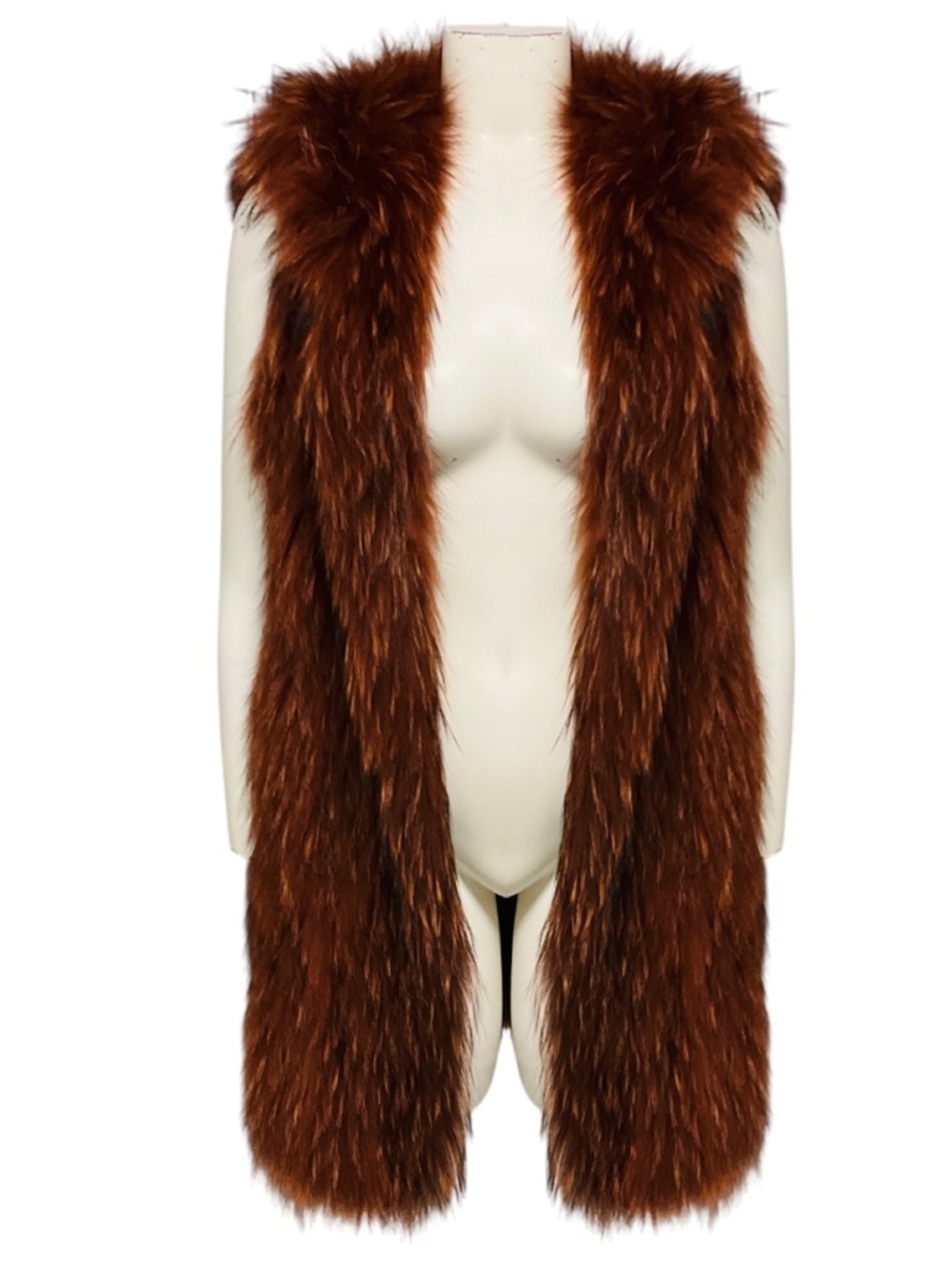 METEO BY YVES SALOMON BURNT ORANGE RACCOON FUR VEST WITH HOOD